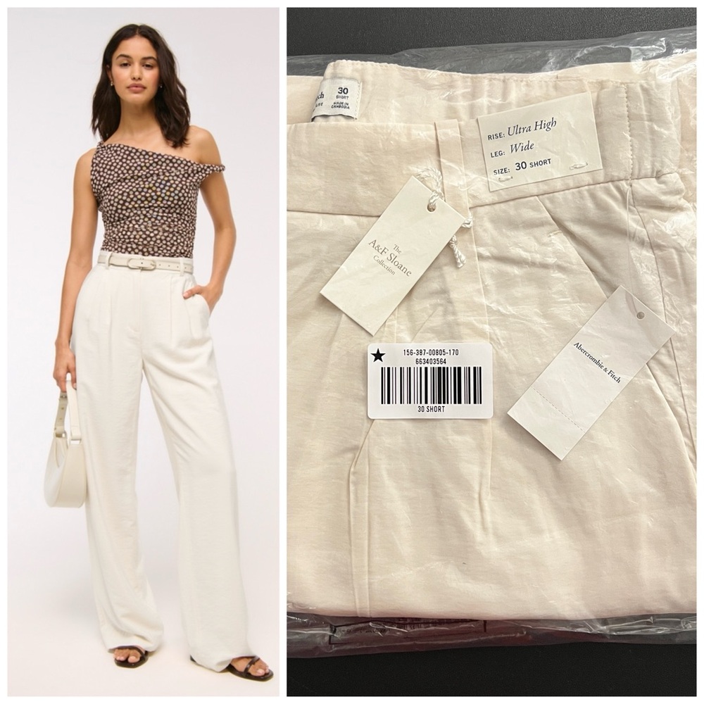 A&F Sloane Crepe Tailored Wide Leg Pant Warm Beige Women’s 30 Short Abercrombie